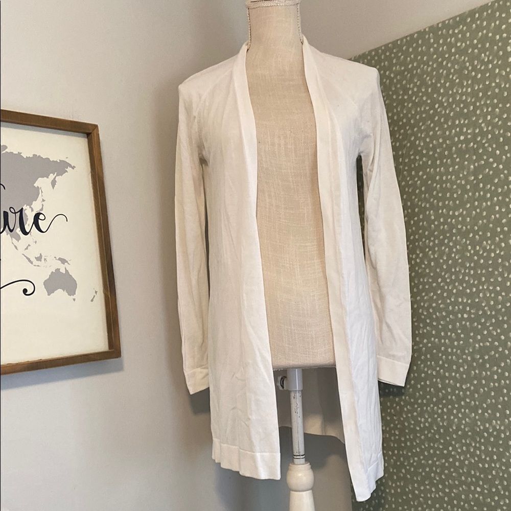 Eileen Fisher White Open Front Lightweight Long Sleeve Cardigan Sweater Size XXS